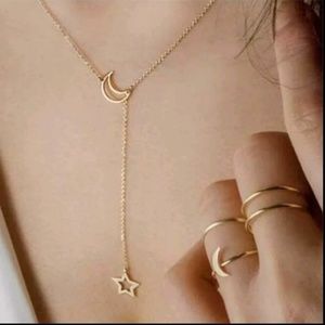 Boho Lariat Moon Star Choker Adjustable Necklace